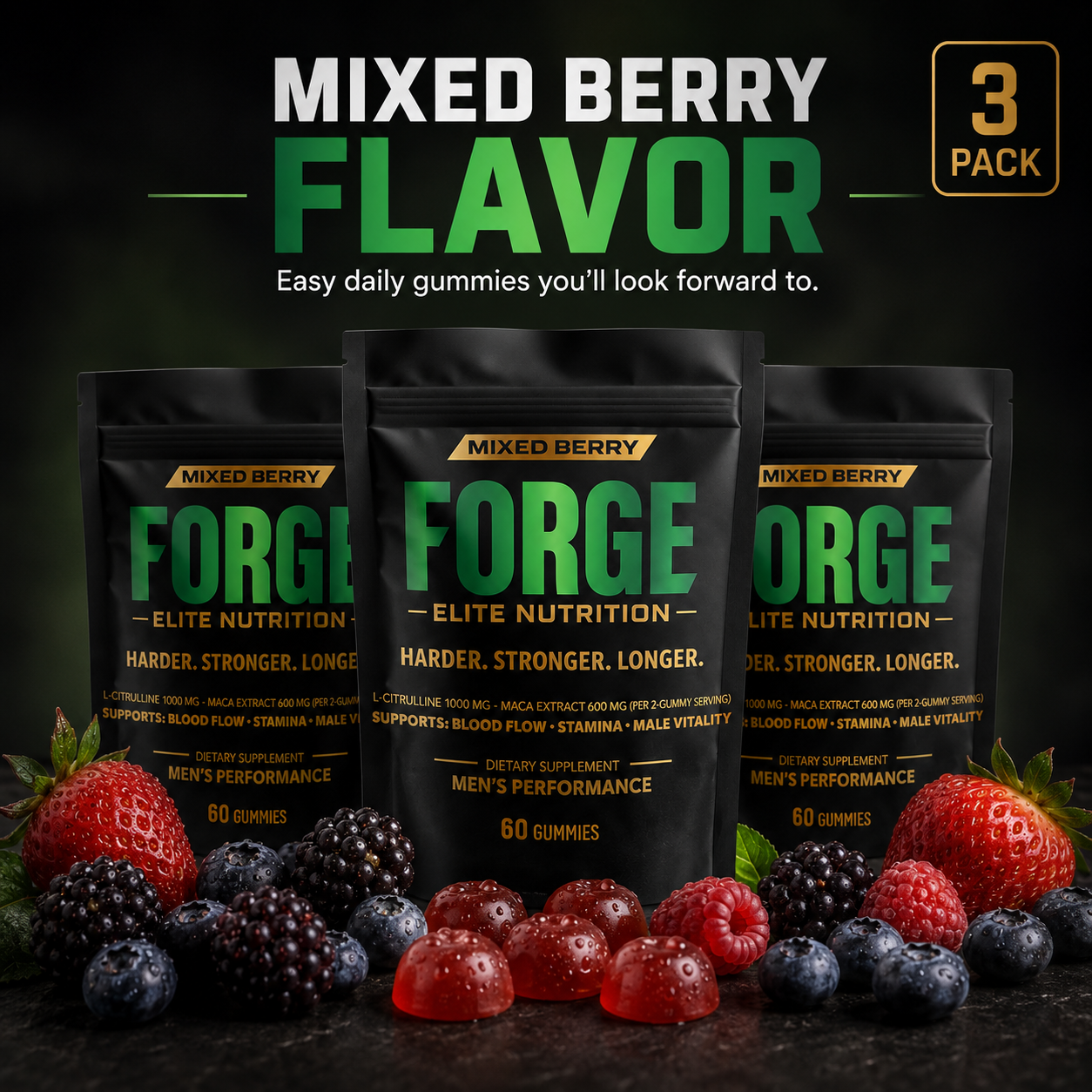 Forge Men’s Performance Gummies 3 Pack | Blood Flow, Stamina & Male Vitality Support