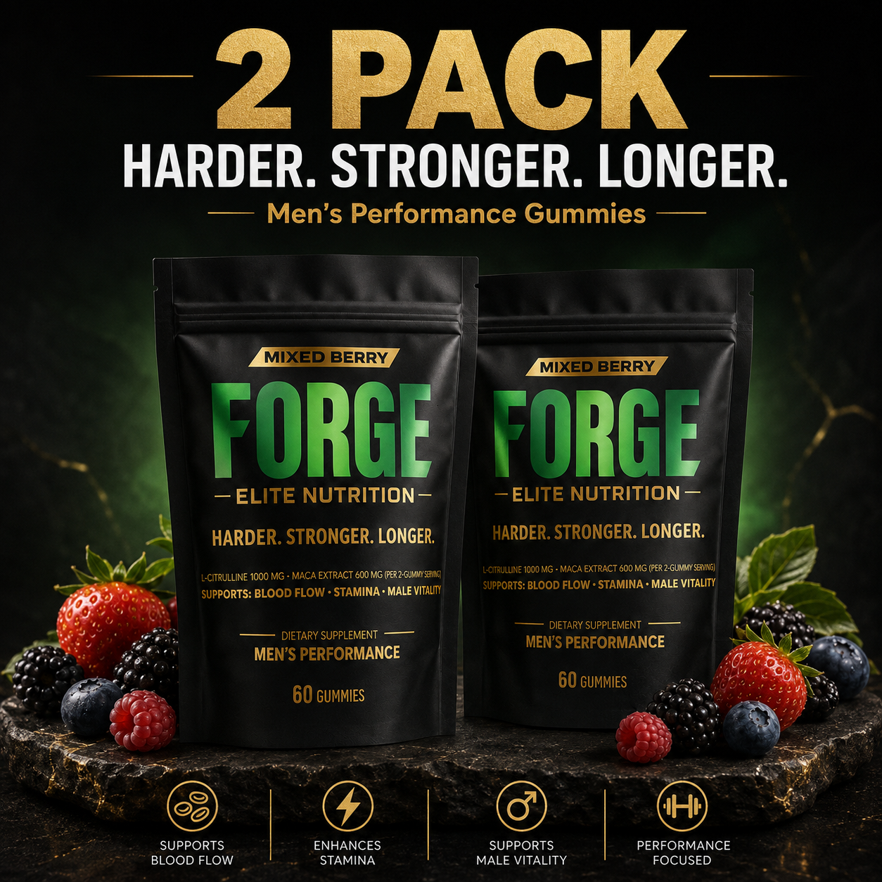 Forge Men’s Performance Gummies 2 Pack | Blood Flow, Stamina & Male Vitality Support