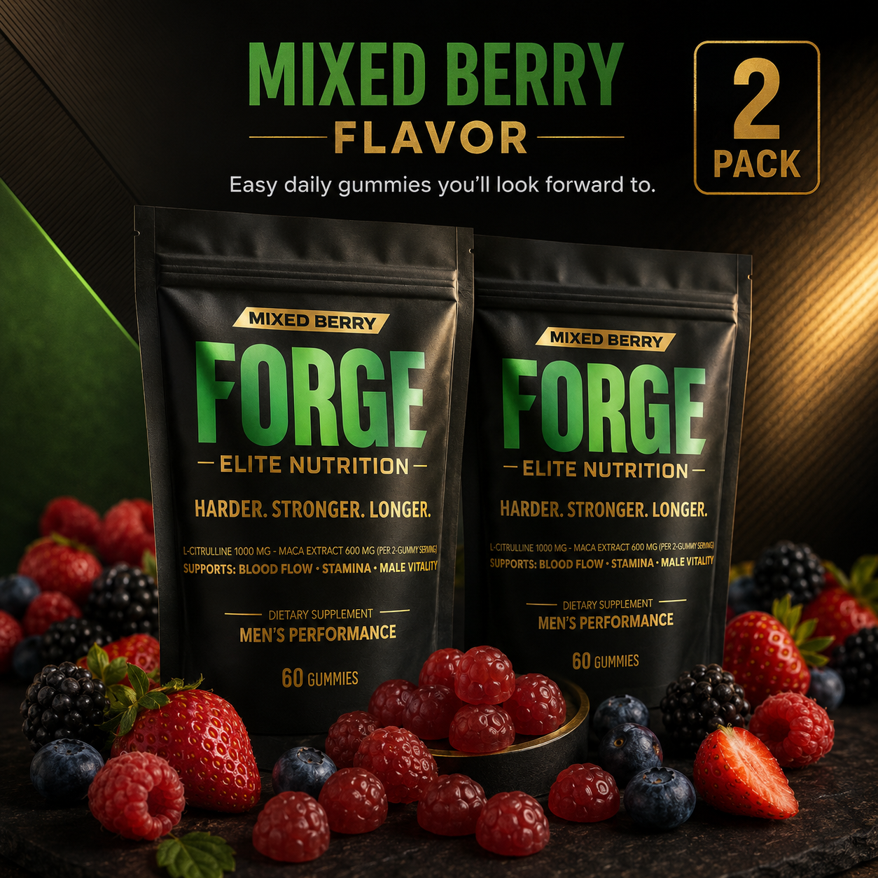 Forge Men’s Performance Gummies 2 Pack | Blood Flow, Stamina & Male Vitality Support
