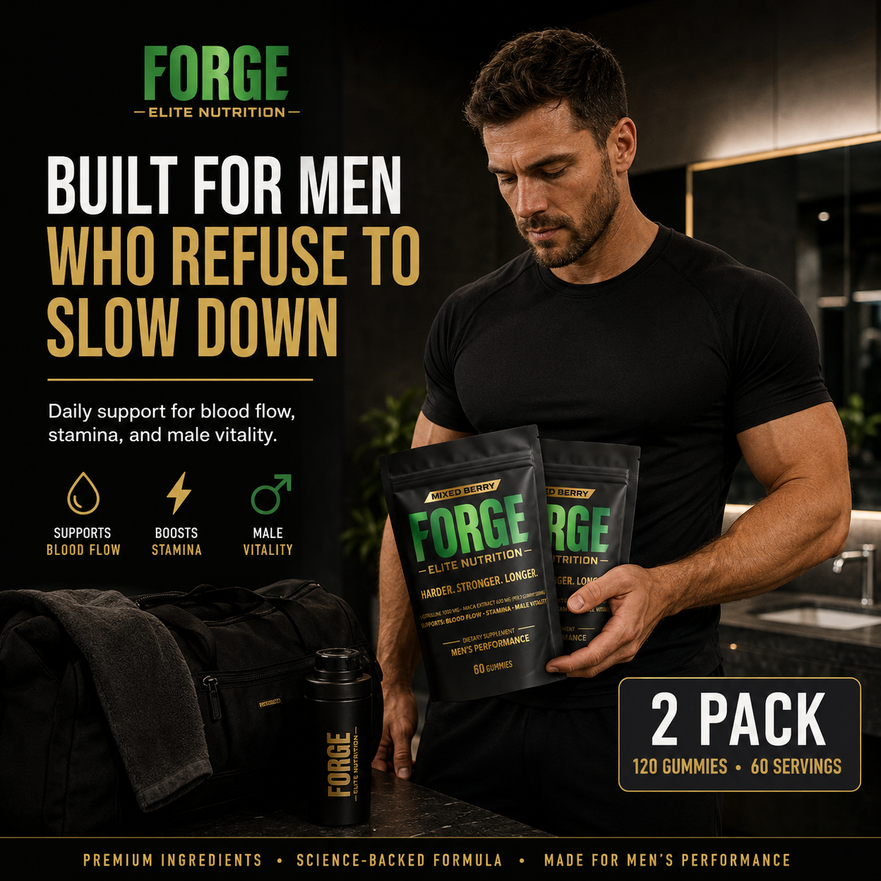 Forge Men’s Performance Gummies 2 Pack | Blood Flow, Stamina & Male Vitality Support