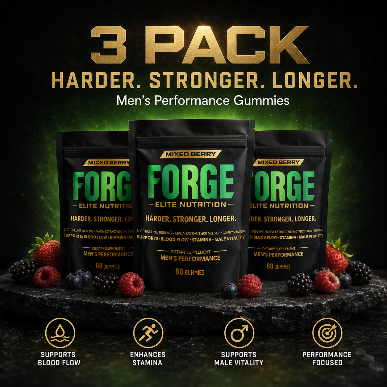 Forge Men’s Performance Gummies 3 Pack | Blood Flow, Stamina & Male Vitality Support