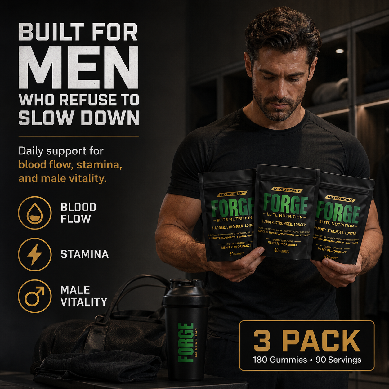 Forge Men’s Performance Gummies 3 Pack | Blood Flow, Stamina & Male Vitality Support