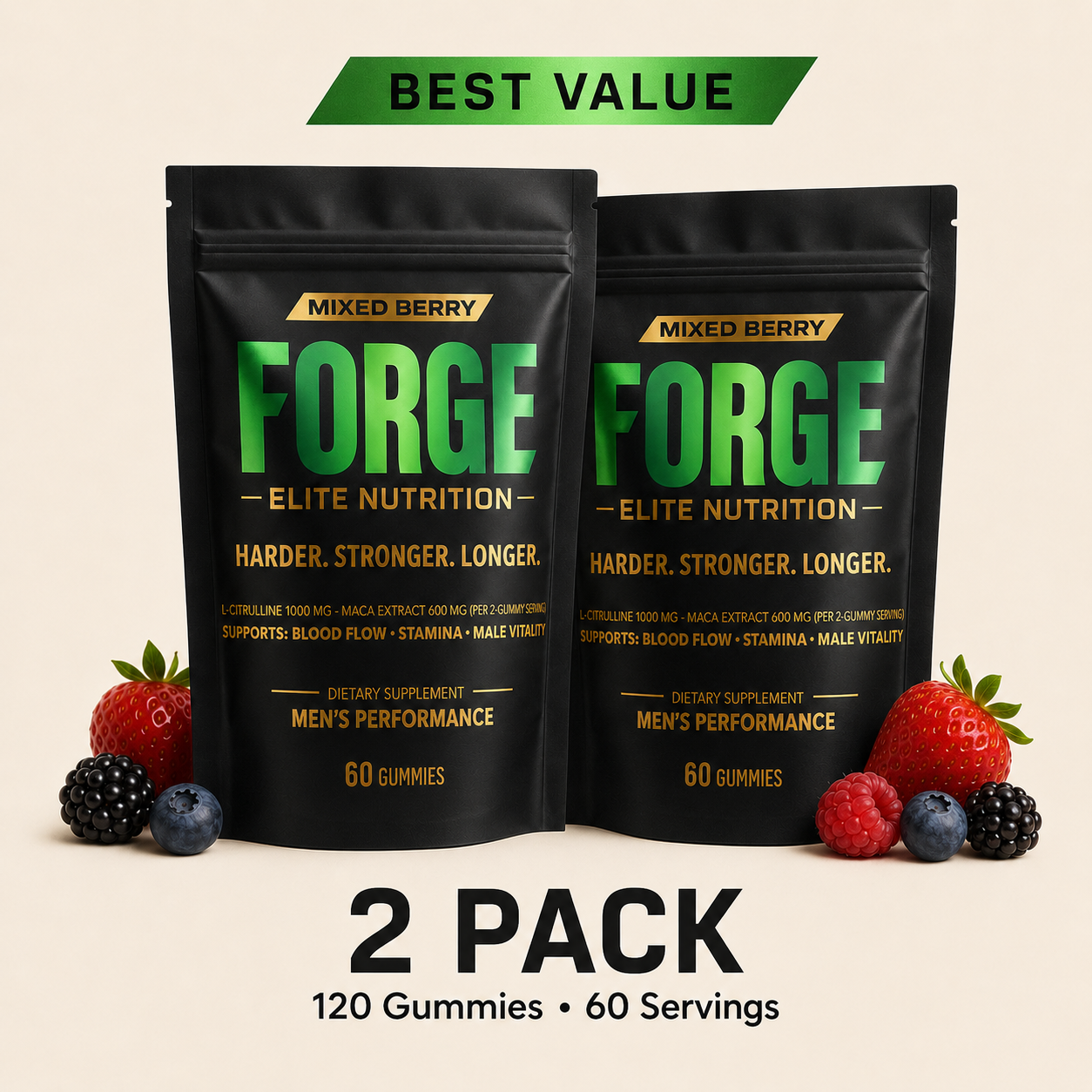 Forge Men’s Performance Gummies 2 Pack | Blood Flow, Stamina & Male Vitality Support